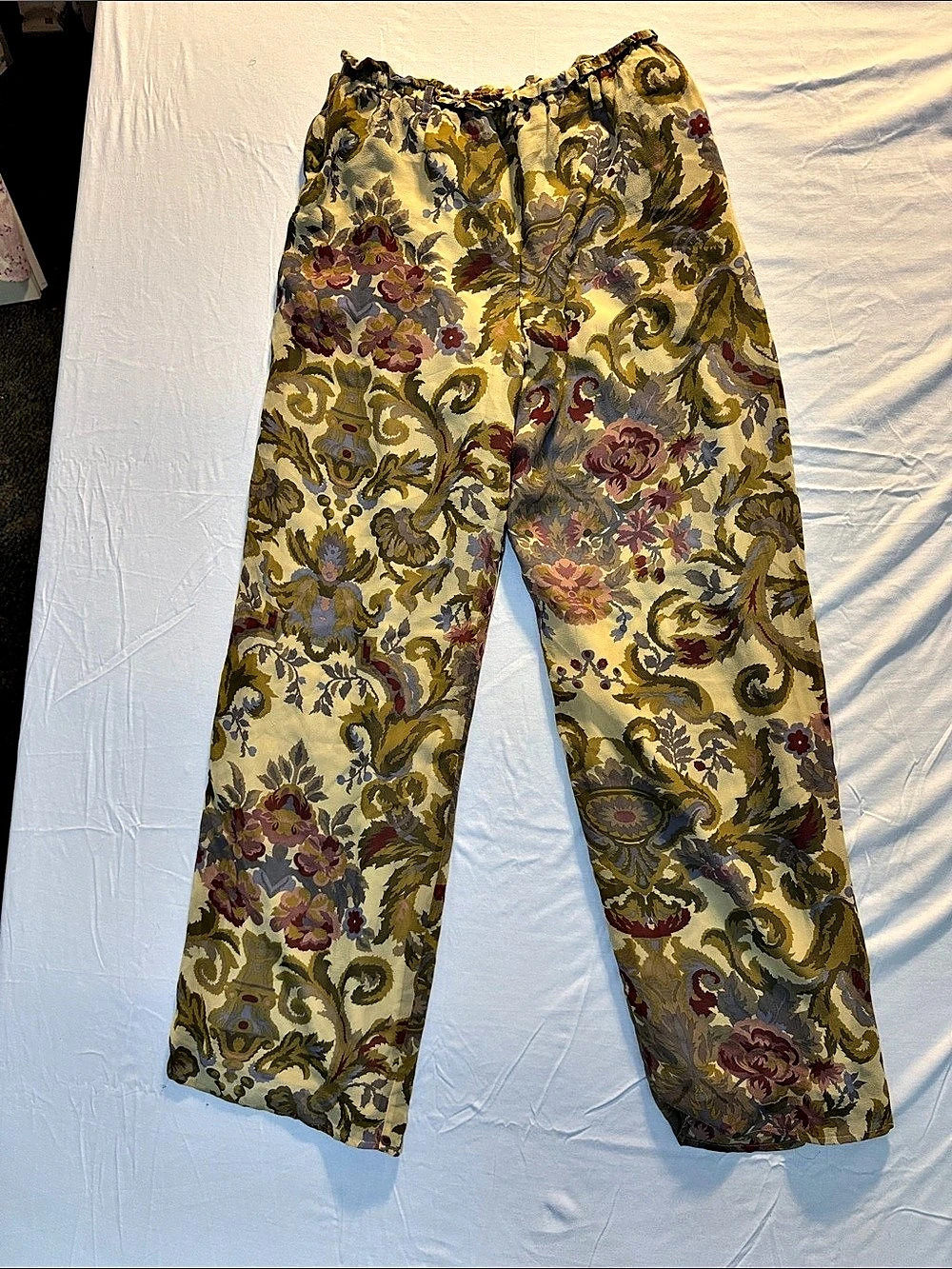 Vintage April Cornell Wide Leg Floral 100% Silk Pants Size Small/Medium